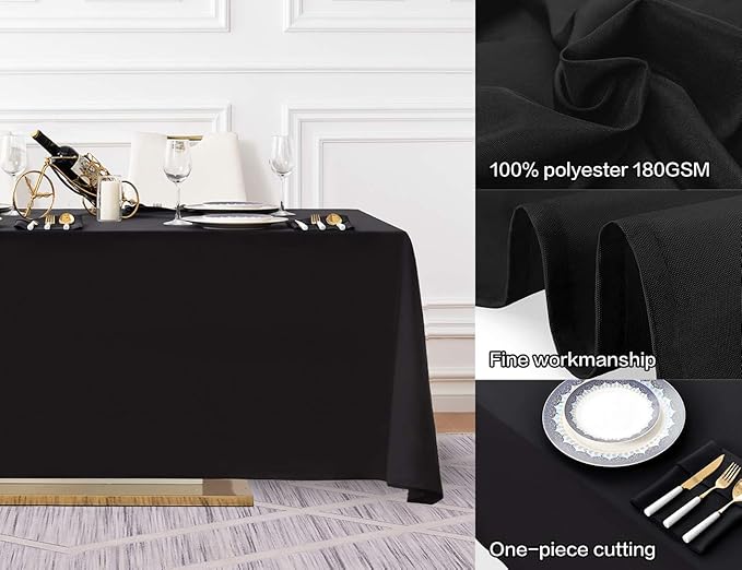 Surmente Black Tablecloth 90 x 132-inch Rectangular Polyester Table Cloth for Weddings, Banquets, or Restaurants