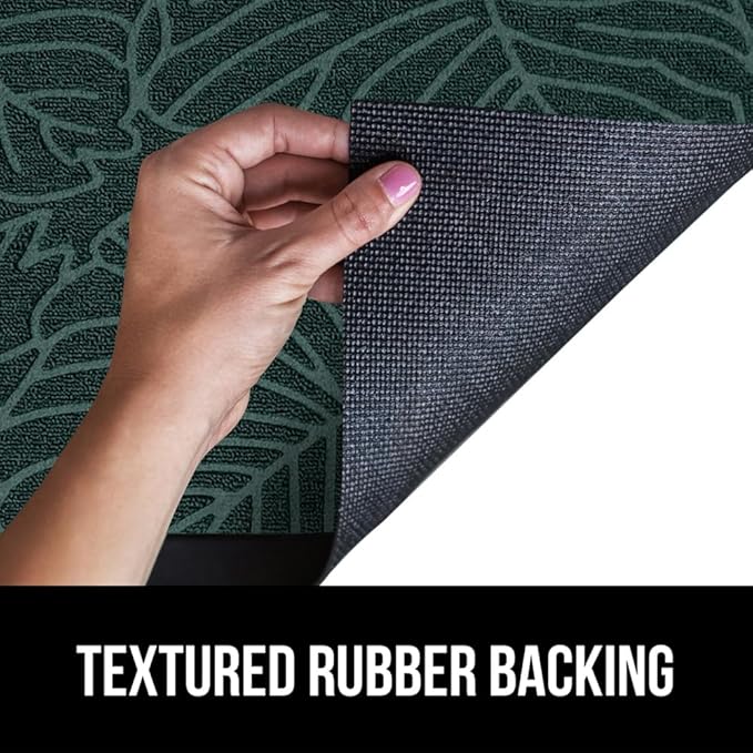 GORILLA GRIP 100% Waterproof All-Season WeatherMax Doormat 35x23, US Designed Natural Rubber, Stain and Fade Resistant, Low Profile Indoor Outdoor Door Mats, Easy Clean Patio Mat, Green Palm