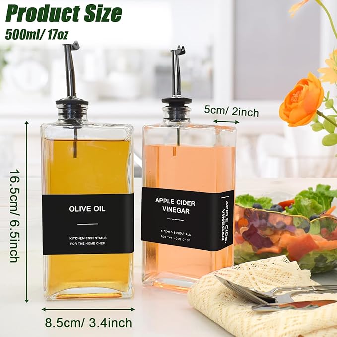 Olive Oil Dispenser Bottle for Kitchen,17 oz Oil and Vinegar Dispenser Set, Cooking Oil Dispenser, Glass Container, Coffee Syrup Bottles