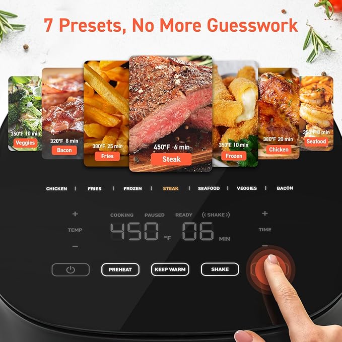 COSORI Air Fryer Pro 9-in-1, Compact 5QT, 450โ: Half Time & Chef-Grade Cook, One-Wipe Clean Glass Panel, 130+ In-App Recipes with Nutritional Info, Nonstick & Dishwasher-Safe Basket, Ceramic, Gray