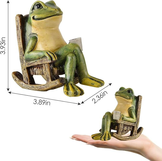 Miniature Frog Garden Statue Gifts Home Halloween Decorations Fairy Garden Accessories Outdoor Lights Solar Garden Frog Decor Art Housewarming Gift for Patio,Yard,Lawn Ornament,3.89"x2.36"x3.93