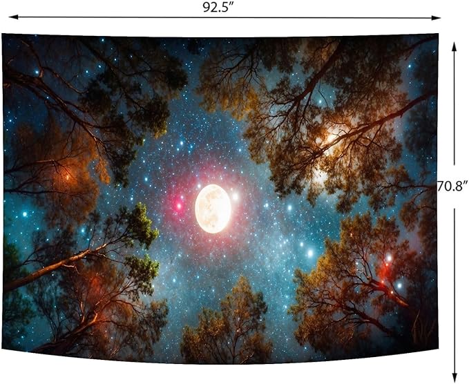 Delur Forest Tapestry Galaxy Moon Stars Night Space Starry Sky Wall Hanging Tapestry Aesthetic Tree Nature Landscape Psychedelic Headboard for Bedroom Living Room Home Decor (70.8" x 92.5")