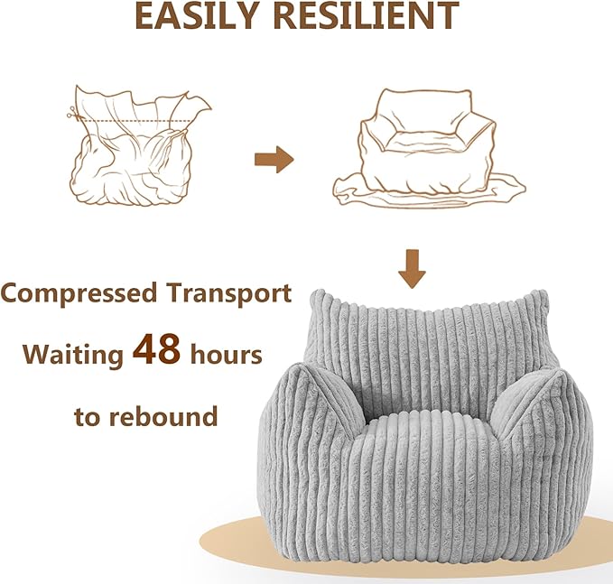 Giant Bean Bag Chairs for Adults Teens, Large Bean Bag Sofa Chairs with Filling Comfy Fuzzy BeanBag Chair with Armrests for Bedroom Living Room Reading