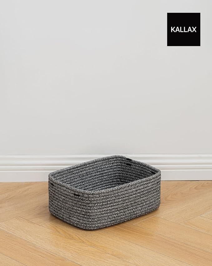 KALLAX Small Woven Basket, 13.5 x 9.5 x 5 Inches, Storage Basket for Organizing, Cute Small Rope Shelf Closet Cube Storage Bins Baskets for Shelves, Dog Toy Gift Baskets Empty, 3 Pack Mixed Black