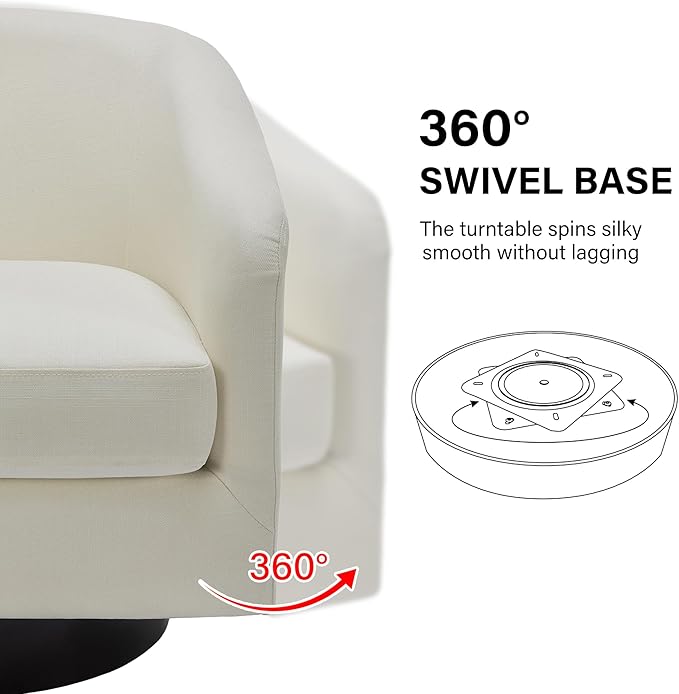 Swivel Barrel Accent Chair, Modern Round Linen Arm Chair for Living Room, Bedroom, Comfy Club Reading Chairs for Adults(Linen Fabric, Beige, Set of 1