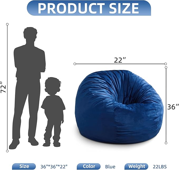 Hobestluk 3FT Bean Bag Chair Giant Bean Bag Chairs for Adults Large Bean Chairs with Removable Cover, Beanbag Chair with Filler, Adult Bean Bag Chairs for Living Room, Bedroom