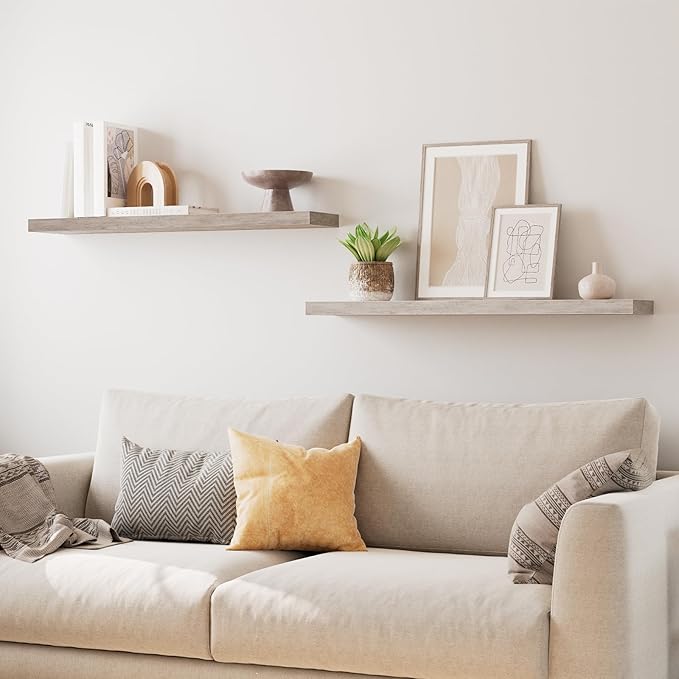 HOOBRO Floating Shelves for Wall, Wall Mounted Shelf Set of 2, 39.4" Hanging Shelf with Invisible Brackets, for Wall in Bathroom, Bedroom, Toilet, Kitchen, Livingroom, Office, Greige BG100BJP201