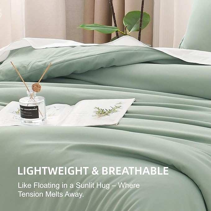 Litanika California King Comforter Set Sage Green - 3 Pieces Cal King Lightweight Solid Bed Comforter, Oversized Fluffy Down Alternative Comforter Quilt Blanket Bedding Set
