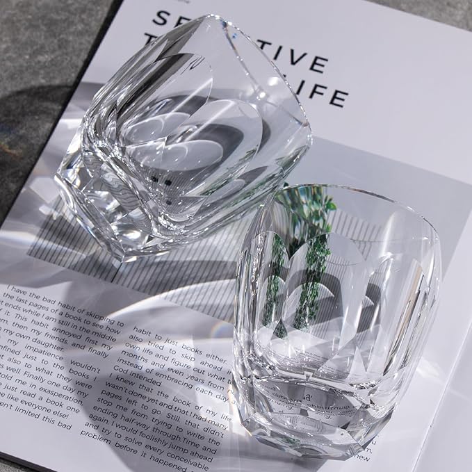 KAMMAK Crystal Whiskey Glasses Set of 2, Luxury 7.44oz Old Fashioned Glasses Stemless, Handcrafted Cocktail Glasses, Hand Blown Scotch Cup for Women, Men Gift for Bourbon Barware, Home Bar