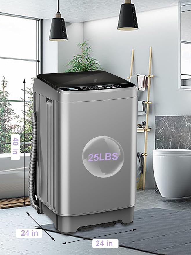 Full-Automatic Washing Machine 25 lbs Portable Washer 10 Wash Program & 8 Water Level with LED Display,Drain Pump, Ideal for Apartments, RV, Camping, Grey