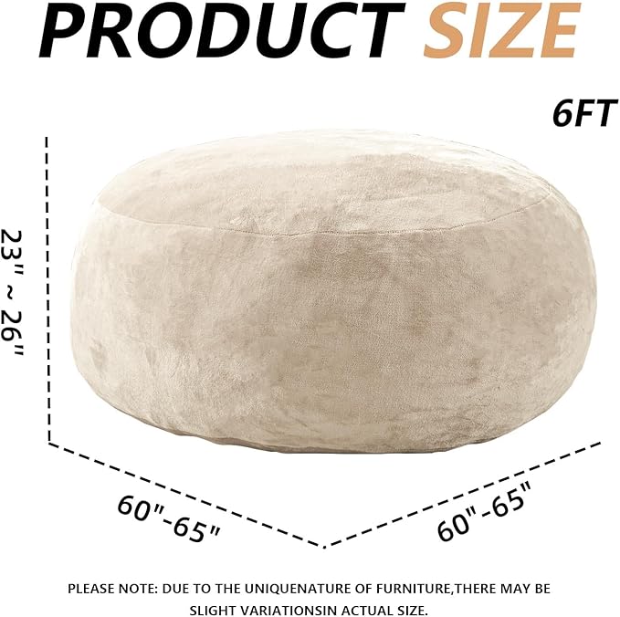 6FT,Oversized Bean Bag Chairs for Adults,Giant beanbag with Filler Included,Fluffy Memory Foam,Soft and Comfy Corduroy Fabric,Gaming Chairs Suitable for Living Room and Bedroom (Apricot, 6 Foot)