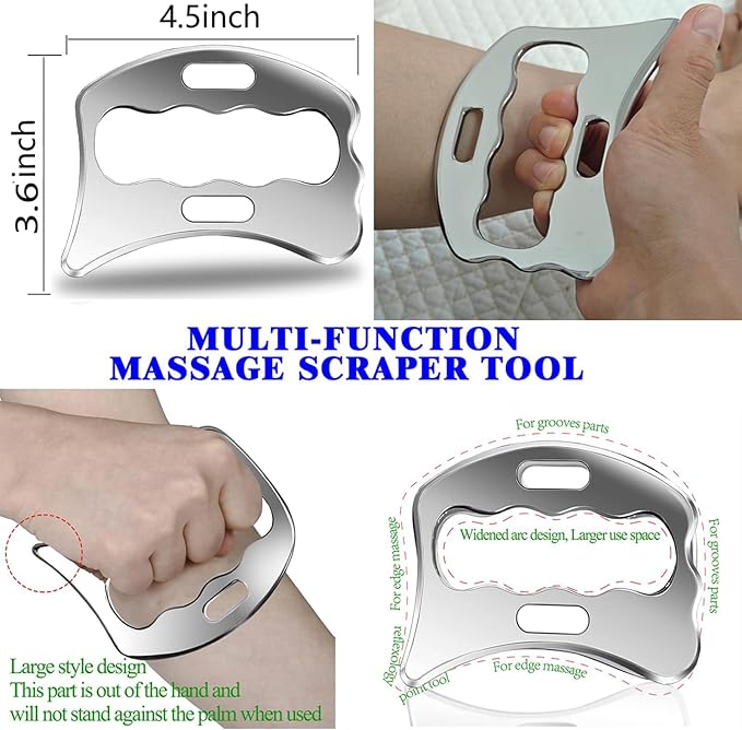 Professional Muscle Scraper Tool Set, 4-Piece Stainless Steel IASTM Tools with Storage Case, Physical Therapy Massage Tools for Muscle Recovery