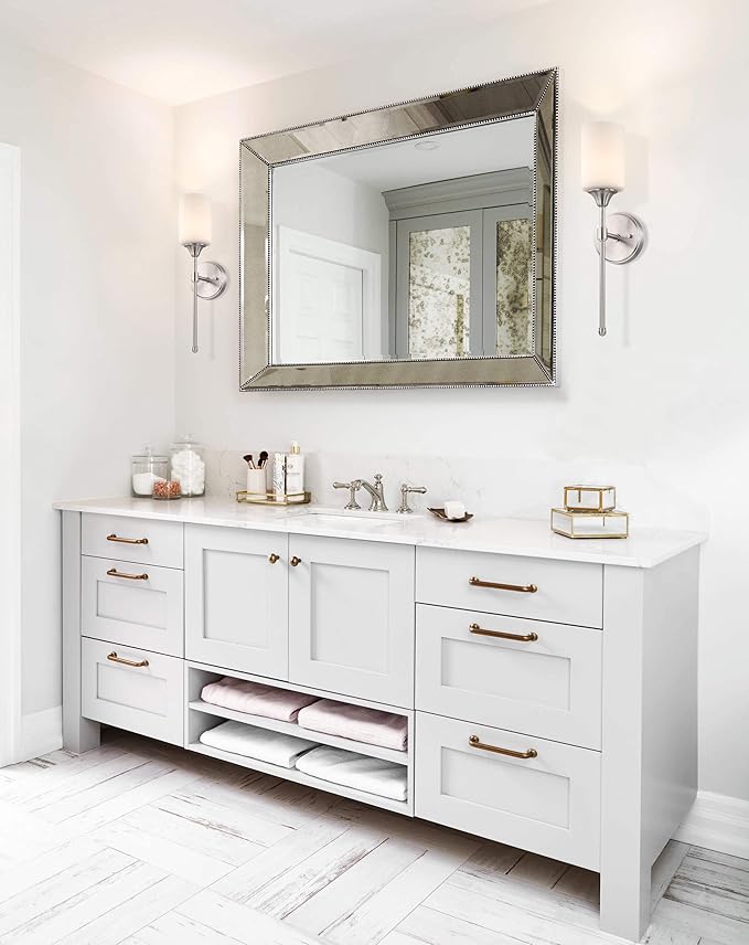 XiNBEi Lighting Wall Light 1 Light Wall Sconce with Glass, Bath Vanity Sconce for Bathroom Bedroom & Living Room, Brushed Nickel Finish XB-W1216-BN