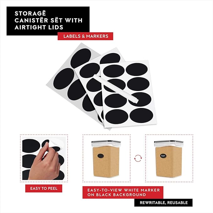 Extra Large Flour and Sugar Storage Containers 6.5L - 220 Fl. Oz 2 Pc Plastic Bulk Airtight Food Storage Rice Containers With Lids - Kitchen Pantry Organizer and Storage Canisters, Marker and Labels