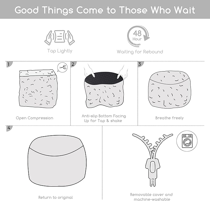 HIGOGOGO Round Stuffed Pouf Ottoman, Stripe Faux Fur Poufs with Foam Chunk Filling, Furry and Fluffy Pouf Foot Stool Storage Ottoman, 26 X 18 Floor Poufs Foot Rest for Living Room, Grey