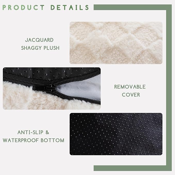 HIGOGOGO Round Stuffed Pouf Ottoman, Plaid Poufs with Foam Chunk Filling, Fluffy and Furry Pouf Foot Stool Storage Ottoman, 26 X 18 Floor Poufs Foot Rest for Living Room, Beige