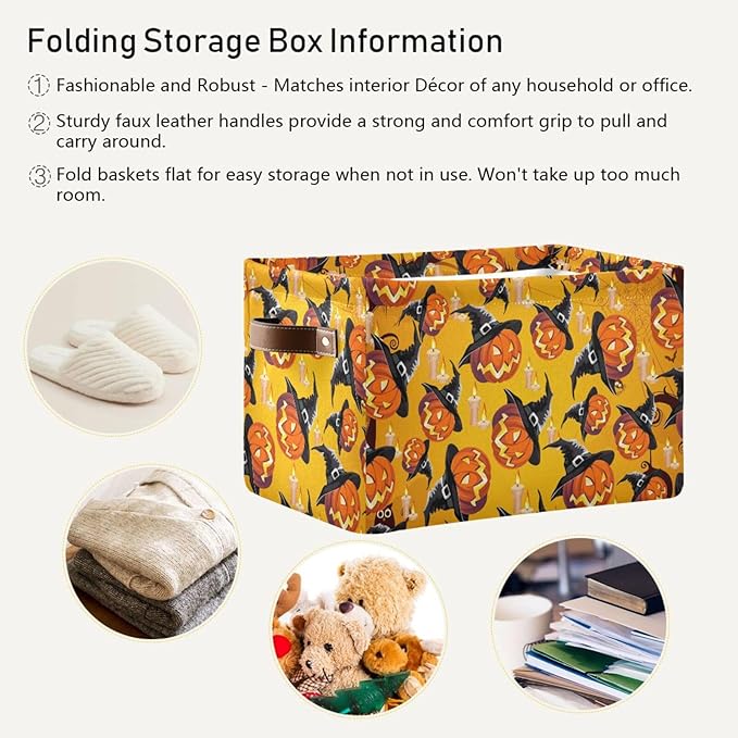 Storage Basket Bin Organizer Basket Collapsible Shelf Basket Cube with handle for Nursery Bedroom Bathroom, one sizex1, Pumpkin