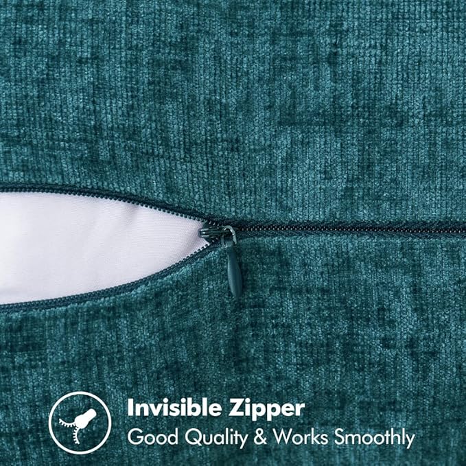 MIULEE Pack of 2 Couch Throw Pillow Covers 16x16 Inch Dark Teal Farmhouse Decorative Pillow Covers with Stitched Edge Soft Chenille Solid Dyed Spring Pillow Covers for Sofa Bed Living Room