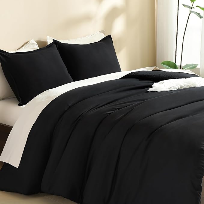Litanika Oversized King Comforters Black Super King Size, 3 Pieces Lightweight Solid Bedding Comforter Set, All Season Fluffy Bed Set (120x120In Comforter & 2 Pillowcases)