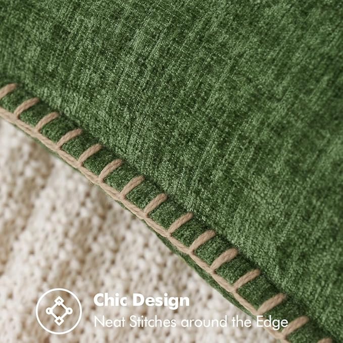 MIULEE Pack of 2 Christmas Pillow Covers 22x22 Inch Moss Green Farmhouse Decorative Throw Pillow Covers with Stitched Edge Soft Chenille Solid Dyed Couch Pillow Covers for Sofa Bed Living Room