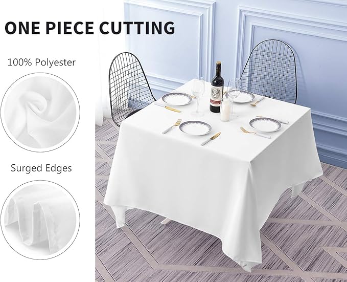 Surmente Square Tablecloth for Square or Round Tables 100% Polyester 70x70 Inch Table Cloth for Weddings, Banquets, or Restaurants (White)