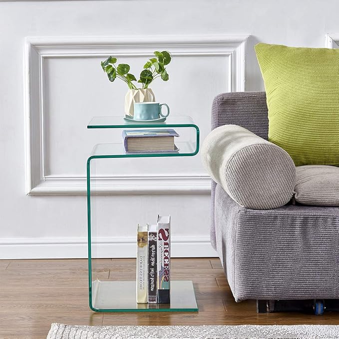 Glass Nightstand,Side Table,S-Shaped End Table for Living Room,Bedside Table for Bedroom (Clear)