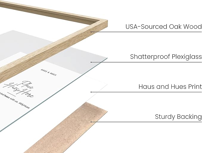 HAUS AND HUES 6x8 Natural Oak Wooden Picture Frame - Set of 4 6x8 Poster Frame - Premium Oak, Vertical Hang, Shatterproof Plexiglass - Ideal for Home, Room, Office (6x8-inch, Natural, Set of 4)