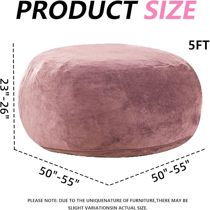 5FT,Big Bean Bag Chairs for Adults,Large beanbag with Filler Included,Memory Foam Material,Easy to Clean and Washable Corduroy Fabric,Suitable for Living Room and Bedroom (Pink, 5 Foot)