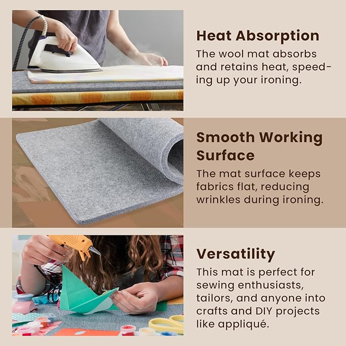 Somime 22x61" Wool Pressing Mat, 100% New Zealand Wool Ironing Mat, Felted Wool Ironing Board for Sewing, Quilting, DIY Crafts, and Embroidery