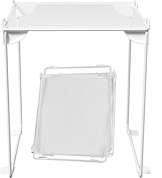 Neudeco Pack 2, Mesh Locker Shelf, Stackable Extra Tall Locker Organizer, Collapsible and Metal Mesh Build, Fits Standard Size, Suitable for School, Work, Kitchen, Bathroom (White)