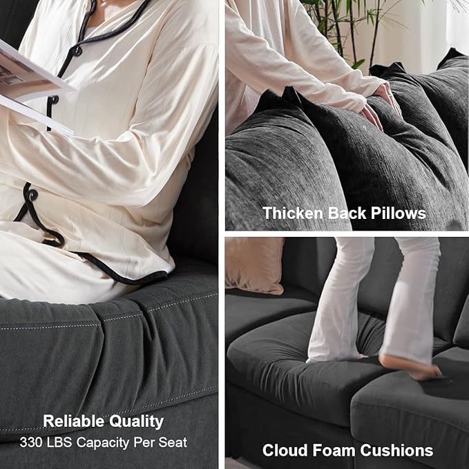 Modular Sectional Sofa Couches for Living Room Velvet Cloud Couch Oversized U Shaped Sectional Couch Convertible Sleeper Sofa Chaise Padded Armrests Cup Holder (Grey, 8 Seats)