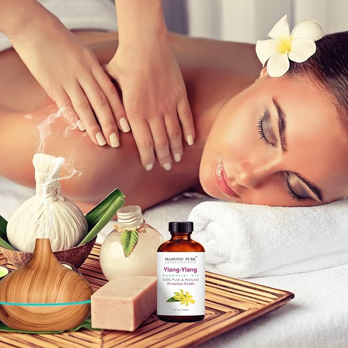 Majestic Pure Ylang Ylang Essential Oil with Glass Dropper - 1 Fl Oz - 100% Pure and Natural Ylang Ylang Oil - Premium Grade Essential Oils for Diffuser, Aromatherapy, Soap and Candle Making