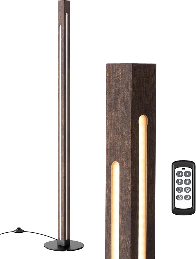 EDISHINE Floor Lamps for Living Room, Upgraded Dual-Sided Lighting, Wooden Corner Floor Lamp, LED Corner Lamp with Remote/Foot Control, 7CCT & Dimmable Standing Lamp for Bedroom, Office, Dark Walnut