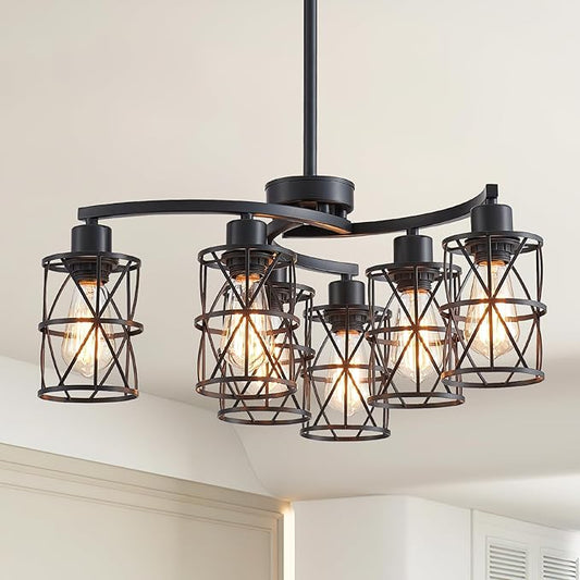 XINGQI Modern Black Chandelier 6-Light Pendant Lighting Fixture with Metal Shade 24" Height Adjustable for Dining Room Living Room Bedroom