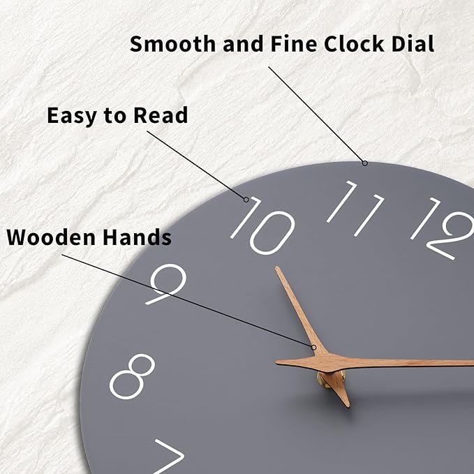 Mosewa Large Wall Clock 16 Inch Gray Modern Flatwood Silent Non Ticking Battery Operated Decorative for Bedroom Bathroom Living Room Kitchen Home Office Hotel