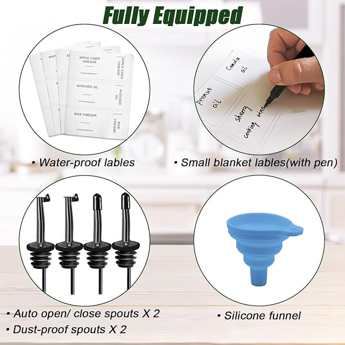 Olive Oil Dispenser for Kitchen, Cooking Oil Container 16.9 oz, Olive Oil Bottles, Soy Sauce Dispenser, Coffee Syrup Bottles (16.9oz, Set of 2)