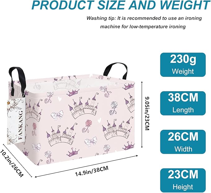 FANKANG Storage Bins, Nursery Hamper Canvas Laundry Basket Foldable with Waterproof PE Coating Large Storage Baskets for Kids Boys and Girls, Office, Bedroom, Clothes,Toys(Rec-Princess Castle