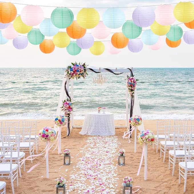 Paper Lanterns Pastel Round Hanging Chinese Lanterns for Birthday Baby Shower Rainbow Easter Party Decorations Pack of 12