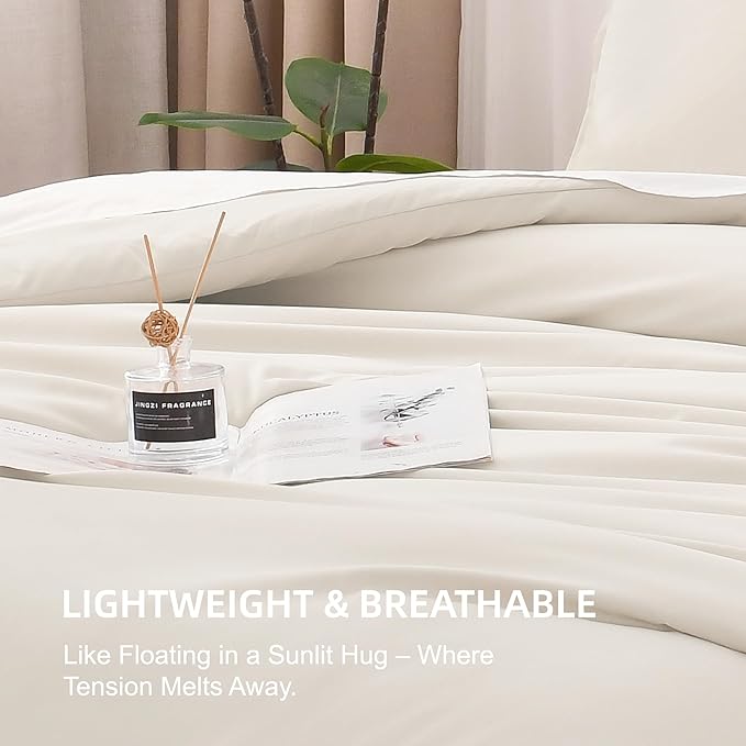 Litanika Oversized King Comforter 128x120 Beige, 3 Pieces Lightweight Solid Bedding Comforter Set, All Season Fluffy Bed Set (1 Comforter & 2 Pillowcases)