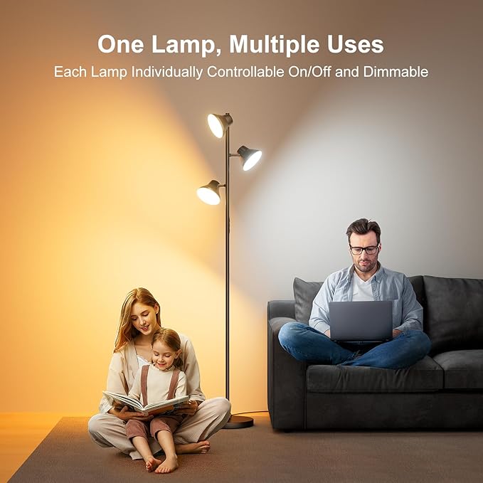 LED Floor Lamp, 36W Modern Floor Lamp with Remote & Touch Control, 4 Color Temperatures, Standing Lamp with 3 Rotatable Lights, Floor Lamps for Living Room, Bedroom, Office