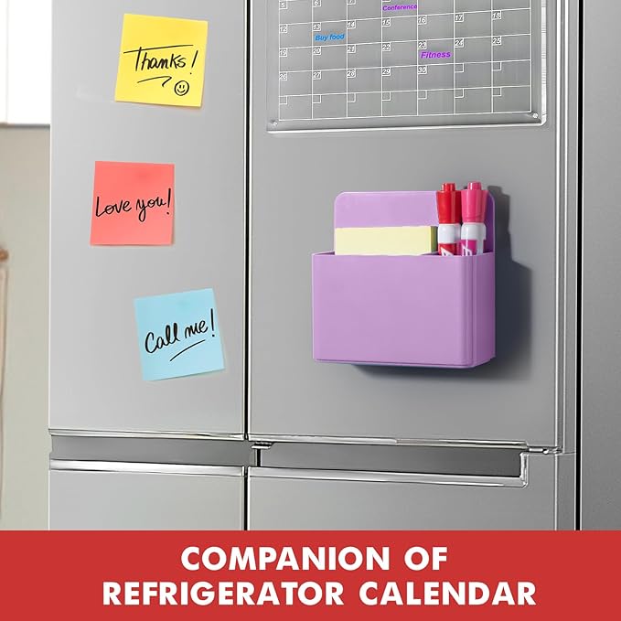 BEYGORM 2 Pack Plastics Magnetic Pen Holder for Refrigerator, Dry Erase Marker Holder for Whiteboard,Magnet School Locker Organizer Accessories, Pencil Cup, Pen Caddy, Classroom Organization(Purple)