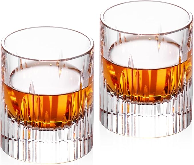 KAMMAK Crystal Whiskey Glasses Set of 2, Luxury 2.03oz Old Fashioned Glasses Stemless, Handcrafted Liquor Glasses, Hand Blown Scotch Cup for Women, Men Barware Gift for Cocktail, Bourbon