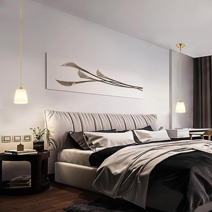 Modern Gold Pendant Light 3 Pack Brushed Brass Mid Century Chandelier White Cylinder Glass Shades Adjustable Rods Farmhouse Ceiling Hanging Lighting Fixture Kitchen Island Dining Room Bedroom