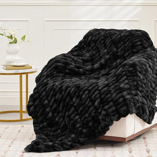 Ultra Soft Luxury Faux Fur Throw Blanket for Counch,Fuzzy Fluffy Plush Warm Cozy Elegant Wrinkled Blanket for Sofa Bedroom Living Room,(50"x60",Tie-dye Black)