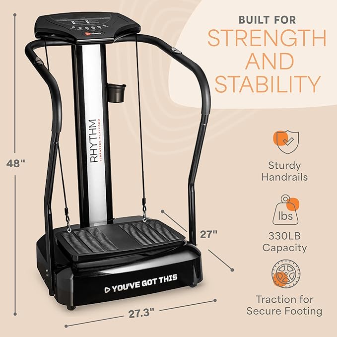 Lifepro Rhythm Vibration Plate Exercise Machine with Handles for Balance Support – Vibrating Plate for Lymphatic Drainage, Circulation & Recovery, Heart Rate Sensor, Phone Holder, 99 Speed Levels