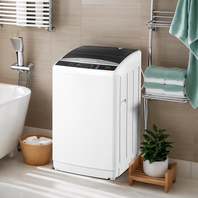 ROVSUN 25LBS Portable Washing Machine, Full-Automatic Electric Laundry Machine with Stainless Steel Drum, 110V Compact Washer, Washer and Spin Dryer Combo with Drain Pump for Apartment, Dorm, Home