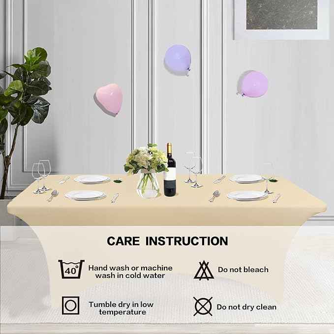IVAPUPU 2 Pack 4FT Table Cloth for Rectangular Fitted Events Stretch Champagne Table Covers Washable Cover Spandex Tablecloth Protector for Party, Wedding, Cocktail, Banquet, Festival