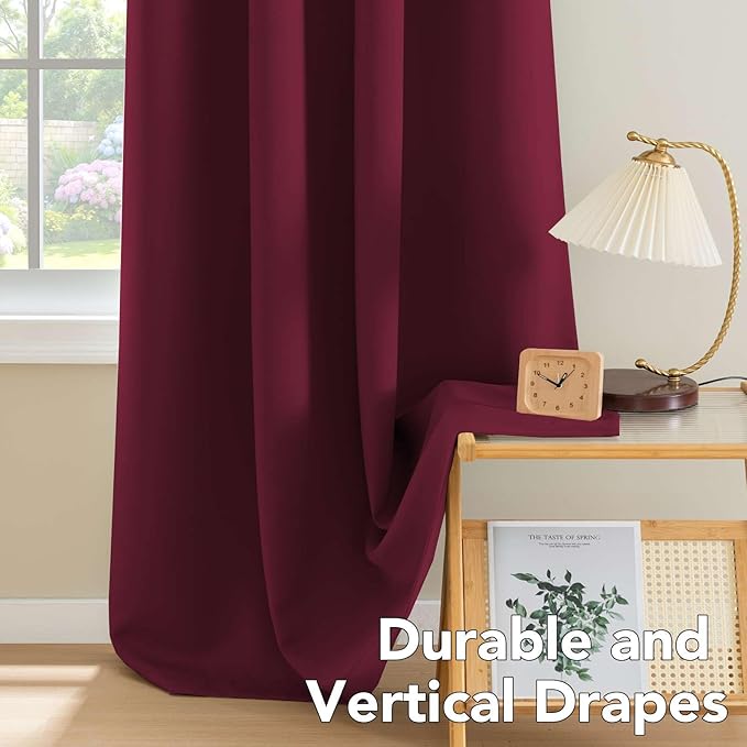 H.VERSAILTEX Christmas Blackout Curtains Premium Blackout Thermal Insulated Room Darkening Curtains for Bedroom/Living Room - Classic Grommet Top (2 Panels, Burgundy, 52 Inch by 45 Inch)