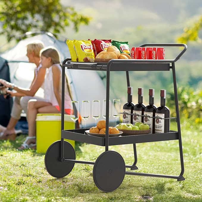 Outdoor Grill Cart Table with Extra-Large Wheel, 24" x 16" Removable Tray & Ergonomic Handle, Indoor and Outdoor Pizza Oven Table for Garden Patio BBQ Kitchen Food Prep Cart for Party
