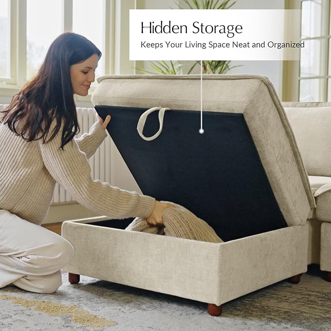 HULALA HOME Modular Sectional Sofa with USB Port and Console, 6 Seater Sofa with Storage Ottoman, Oversized U Shaped Couches for Living Room, FSC Certified, Beige